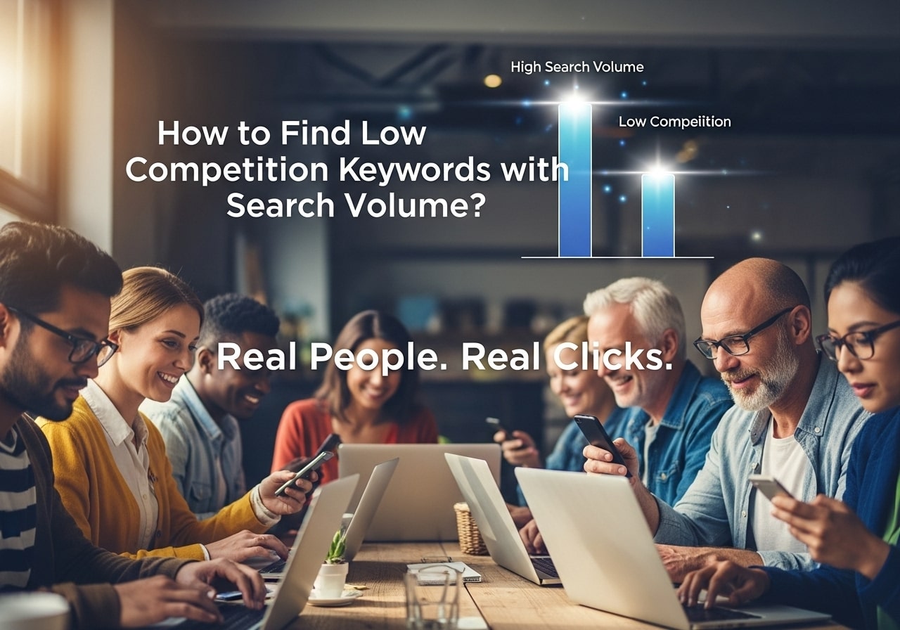 Graph showing low competition keywords with high search volume driving real clicks and genuine website traffic.