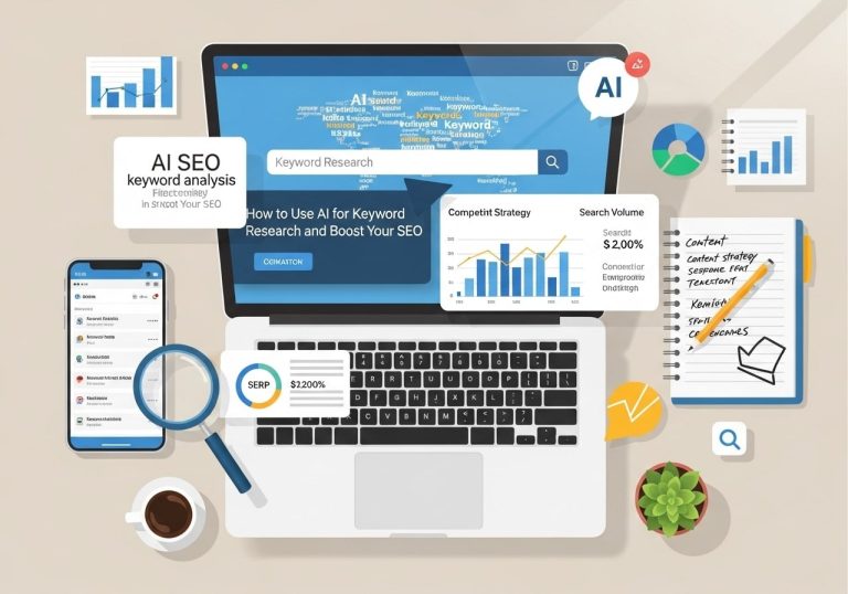 Step-by-step guide showing AI tools used for keyword research and SEO planning